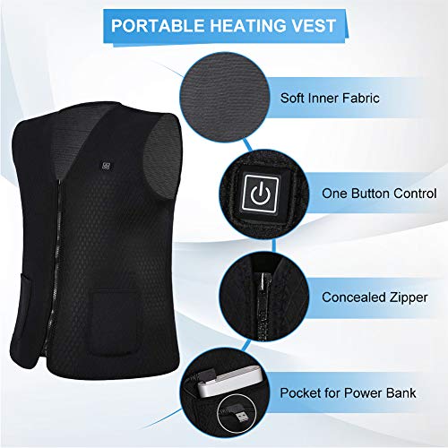 DOACT Chaleco Calefactable Exteriores, Chaqueta Calefactable Lavable, Tres Engranajes Eléctrica Calefactable Chaquetas Acampada y Marcha, Adecuado Hombres y Mujeres Caza Pesca Esquiar (XL)