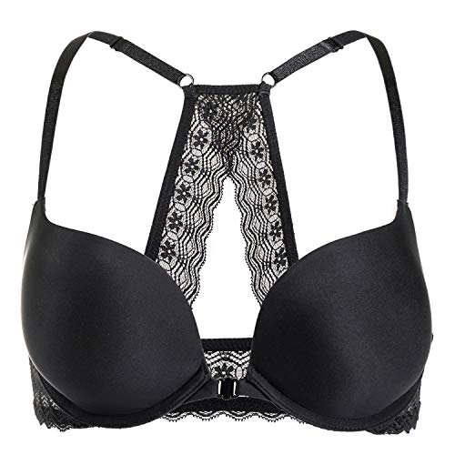 DOBREVA Sujetador Invisible Push Up con Aros con Relleno para Mujer Negro 90B