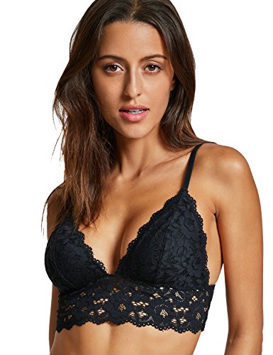 DOBREVA Sujetador Triángulo de Encaje Bralette para Mujer Negro L