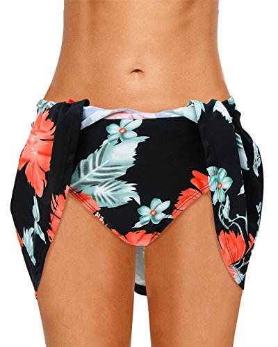 Dolamen Women Swim Skirt Shorts, 2018 Ladies Girls Swimwear Bottoms with Brief Short Skirted Mini Bikini Swimming Costumes Swimsuit Beachwear (Large, Blackflowers)