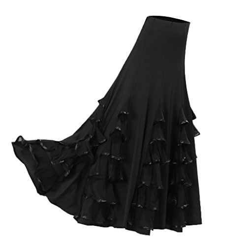 Dolity Traje de Baile Flamenco Baile Vals Vestido Largo Falda Larga de Chicas - Nero, 60-105cm