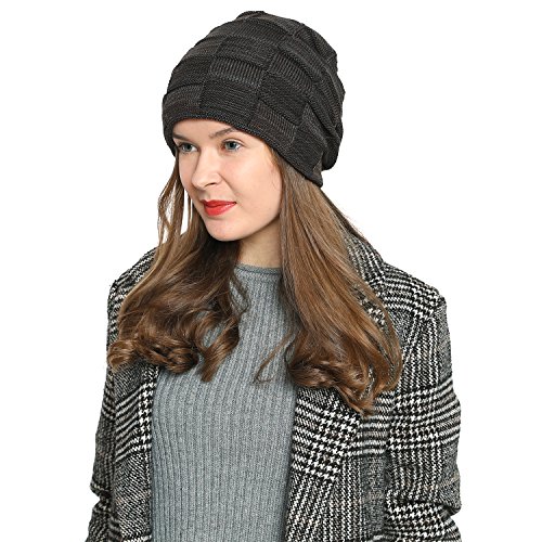 DonDon Mujer Caliente Gorro de Invierno Gorro diseño Flexible Gorro de Punto Moderno con Forro Interior extrasuave - Marrón