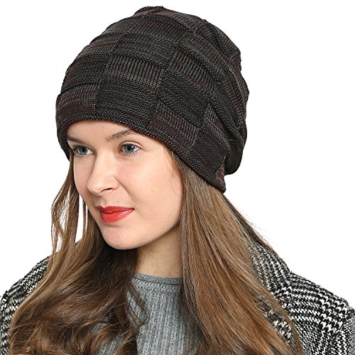 DonDon Mujer Caliente Gorro de Invierno Gorro diseño Flexible Gorro de Punto Moderno con Forro Interior extrasuave - Marrón