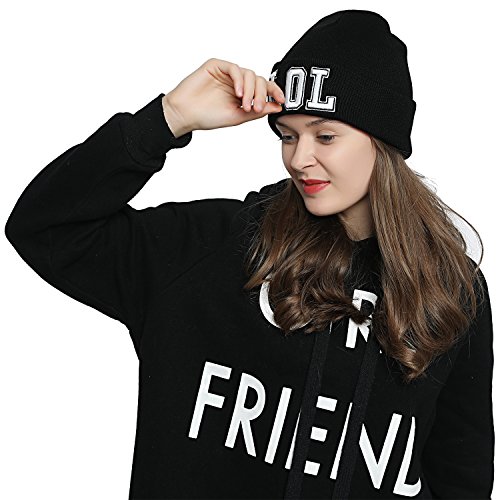 DonDon Mujer Gorro Beanie de Invierno Negra con Statement - LOL