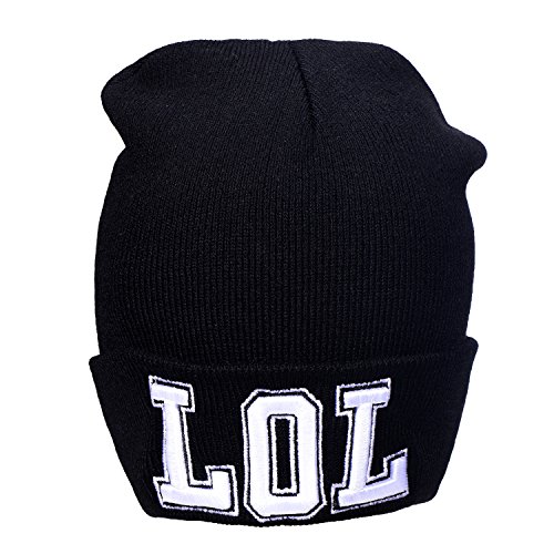 DonDon Mujer Gorro Beanie de Invierno Negra con Statement - LOL