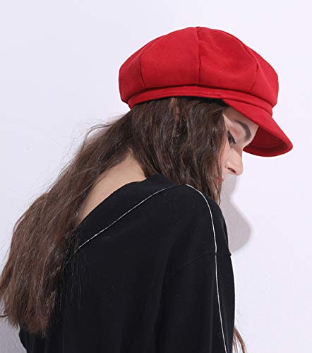 DORRISO Elegante Mujer Gorra Boina Primavera Otoño Invierno Viajar Vacaciones Compras Ocio Beret Gorra de Boina Ajustable 54-60CM Mujer Sombrero Octogonal Rojo