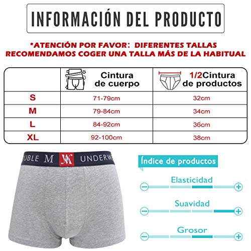 DOUBLE M, Calzoncillos Boxer Hombre, Calzoncillos Ropa Interior Hombre, Boxer Ajustados Hombre, con Elástico, Sin Etiqueta, para Hombres, Talla S,M,L,XL,Pack 3, Pack 6 o Pack 6 con 6 Pares Calcetines