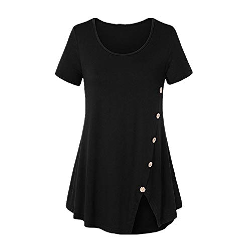 DREAMING-Summer Ms. Buttoned Camiseta De Manga Corta Falda De Bifurcación Camiseta Casual Top Negro M