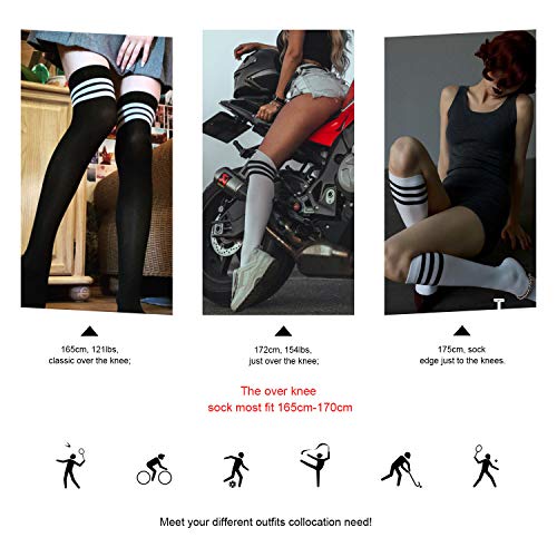 DRESHOW 6 Pares Calcetines Hasta la Rodilla para Mujer, Raya Escuela de Cosplay Casual Sobre la Rodilla Medias Hasta el Muslo Calcetines Largos