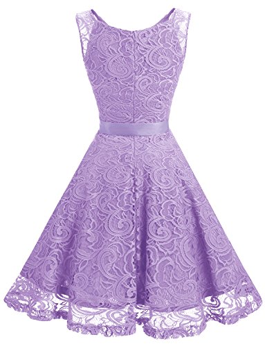 Dressystar Vestido Fiesta Corto Flor Encaje Elegante Mujer Sin Mangas para Dama De Honor Lavanda S