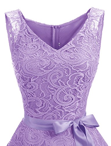 Dressystar Vestido Fiesta Corto Flor Encaje Elegante Mujer Sin Mangas para Dama De Honor Lavanda S