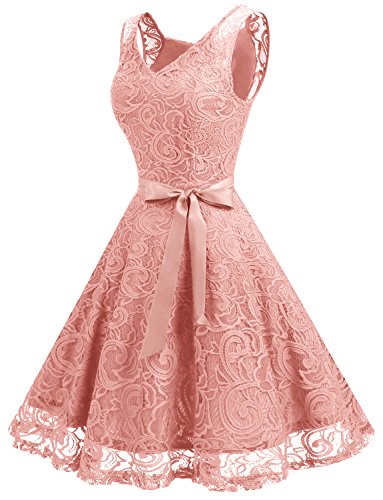 Dressystar Vestido Fiesta Corto Flor Encaje Elegante Mujer Sin Mangas para Dama De Honor Rubor XL