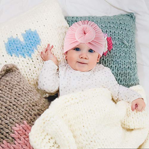 Dsaren 3 Piezas Sombrero Turbante Bebe Suave Gorra Beanie Turbante Nudo Gorra Diadema para Recién Nacidos Infántil Niñas (Rosa, Amarillo, Gris)