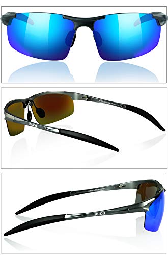 Duco Gafas de sol deportivas polarizadas para hombre con ultraligero y marco de metal irrompible, 100% UV400-8177S (Lente azul reflejada)