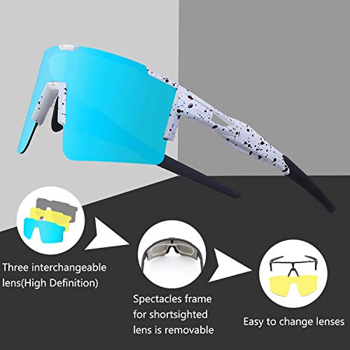 DUDUKING Gafas de Ciclismo Polarizadas Gafas de Sol Deportivas con Montura Gafas de Bicicleta Para Hombres Mujeres con 3 Lentes Intercambiables Anti-UV400