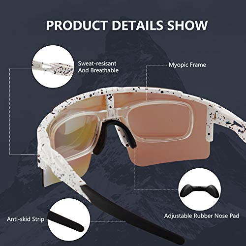 DUDUKING Gafas de Ciclismo Polarizadas Gafas de Sol Deportivas con Montura Gafas de Bicicleta Para Hombres Mujeres con 3 Lentes Intercambiables Anti-UV400