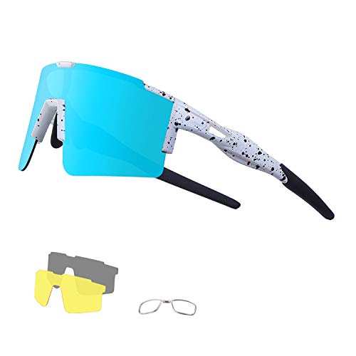 DUDUKING Gafas de Ciclismo Polarizadas Gafas de Sol Deportivas con Montura Gafas de Bicicleta Para Hombres Mujeres con 3 Lentes Intercambiables Anti-UV400