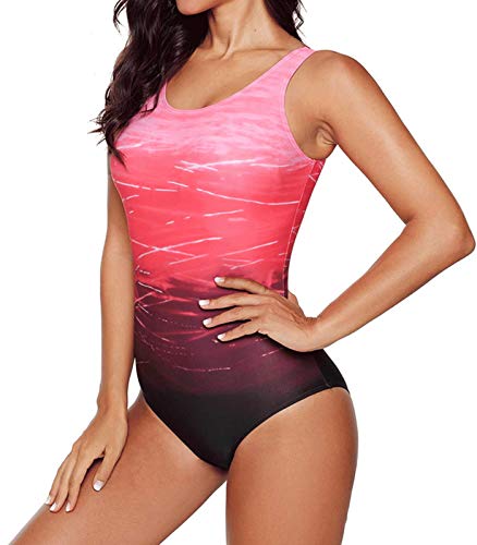 DURINM Bañador Mujer Sexy Trajes de baño de Una Pieza Bañador Flores Halter con Espalda Vendaje Monokini Verano Vacaciones Playa