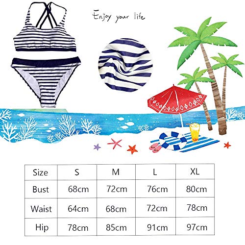 DURINM Mujer Bikini Bandeau de Rayas Traje de Baño de Tubo Brasileños Bañador Ropa de Bano Bikini Mujer Trajes de Baño con Relleno Push-Up Acolchado Bra Bikini