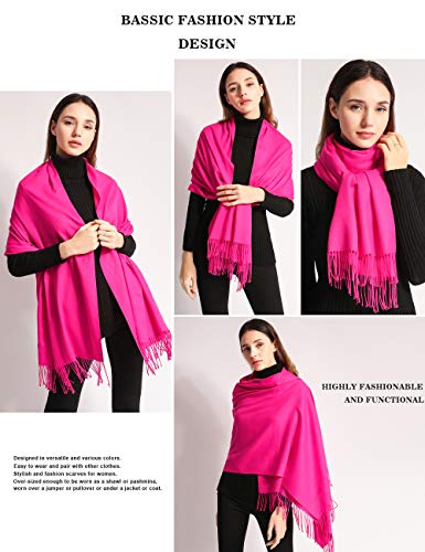 EASE LEAP Bufanda Mujer con Tacto Cachemira Fiesta Chal para Boda Suave Pashmina 200 * 70cm/(fucsia)