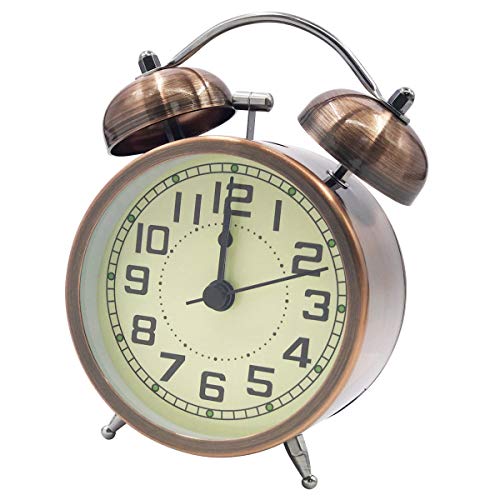 EASEHOME Doble Campanas Reloj Despertador de Cuarzo Analógico, Vintage Despertadores Silencioso sin Tictac Despertadores de Mesita Relojes Alarma Fuerte Luz Nocturna, 3 Pulgadas Números Arábigos