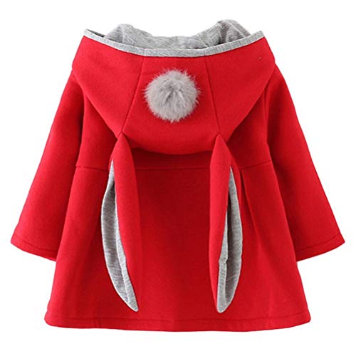 EDOTON Abrigos Niña Pequeño Ropa Otoño Invierno Chaqueta con Bola de Pelo Encantador Oreja Capucha Grueso Capa para Bebés Niña (Talla 10/18-24 Meses, Rojo)