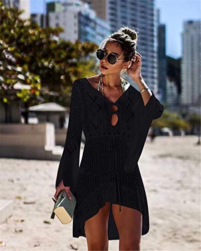 EDOTON Traje de Baño, Vestido de baño de Bikini con Encaje de Crochet y Espalda Abierta de Mujer (D- Negro)