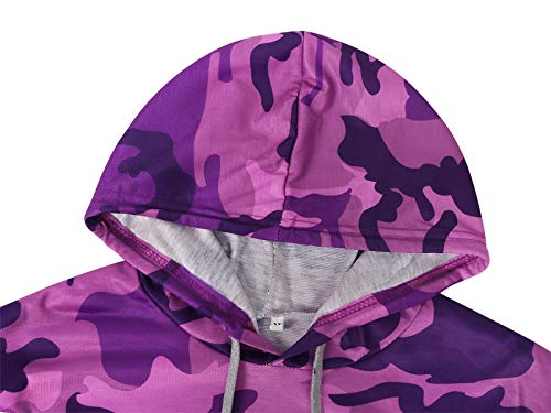 Eledobby Sudaderas con Capucha de Camuflaje para Mujer con Cordón Sudadera con Capucha de Manga Larga Sudadera con Capucha de Moda para Mujer Tops Casuales con Estilo Ropa Morado S