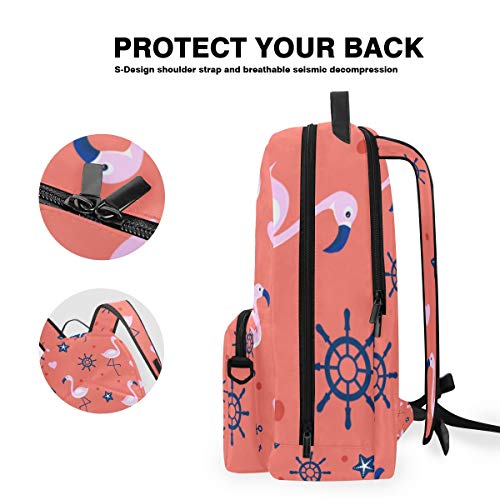 ELIENONO Volante de Anclaje de flamencos de Patrones sin Fisuras,Mochila Escolar con Estuche de lápices extraíble,Mochila de Viaje 2 en 1 para computadora portátil de 15 Pulgadas para niñas o niños