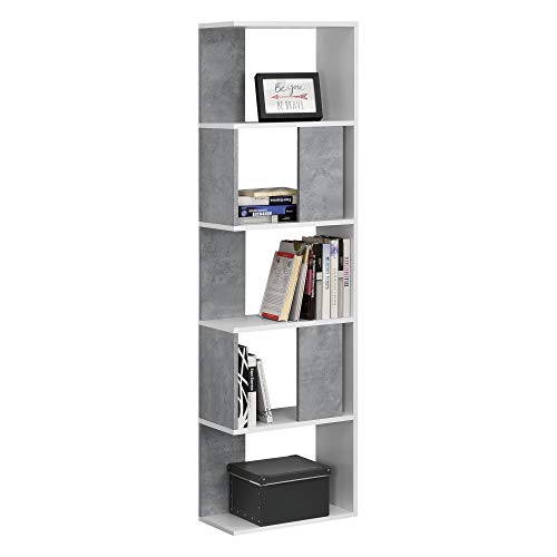 [en.casa] Librería Aneby 159 x 45 x 23,5 cm Estante para CDs y Libros Estantería Soporte para DVDs con 5 Estantes para Almacenar Blanco y Efecto hormigón