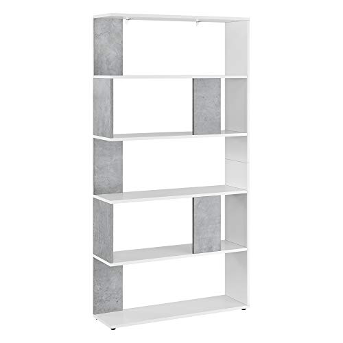 [en.casa] Librería Aneby 159 x 80 x 23,5 cm Estante para CDs y Libros Estantería Soporte para DVDs con 5 Estantes para Almacenar Blanco y Efecto hormigón