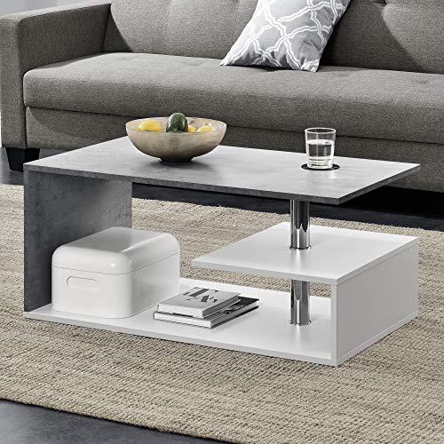 [en.casa] Mesa de Centro 90cm x 50cm x 41cm Mesa de café Mesa Auxiliar para salón Blanco y Aspecto de hormigón