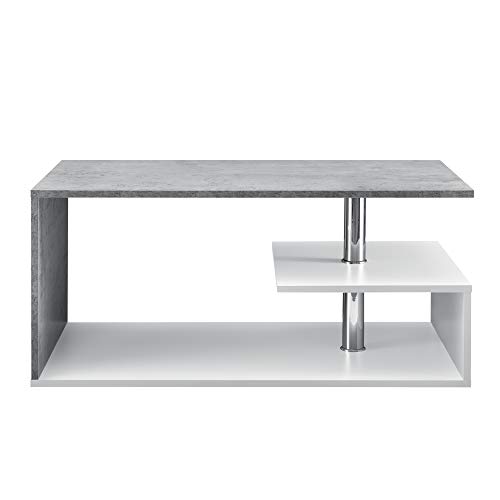 [en.casa] Mesa de Centro 90cm x 50cm x 41cm Mesa de café Mesa Auxiliar para salón Blanco y Aspecto de hormigón