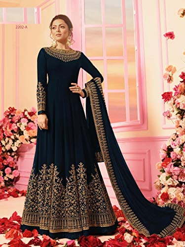 ETHNIC EMPORIUM Eid Collection Blue Mujeres Musulmanas Abaya Hijab Kaftan Bollywood Shalwar Traje paquistaní Fiesta Desgaste Boda señoras Anarkali Largo Salwar Kameez 7188