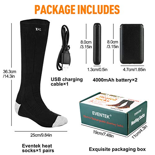 eventek 4000mAh Calcetines Calefactables Recargables, 3 Configuraciones de Calefacción, Calcetines Térmicos Eléctricos Lavables, hasta 10 Horas de Calor, para Deportes de Invierno/al Aire Libre