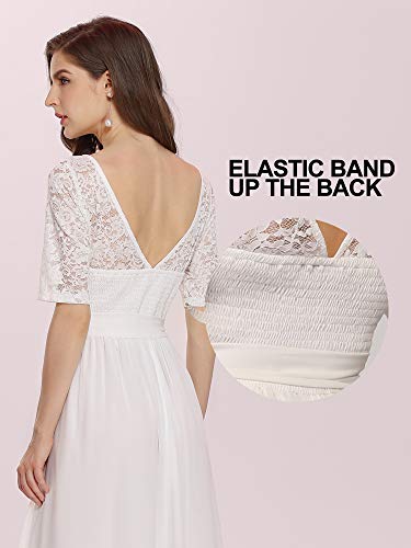 Ever-Pretty A-línea Encaje Talla Grande Vestido de Fiesta Cuello Redondo Largo para Mujer Blanco 50