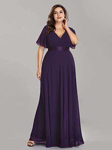 Ever-Pretty Vestido de Fiesta Noche Largo para Mujer Cuello V Manga Corta Talla Grande Morado Oscuro 58