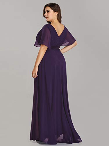 Ever-Pretty Vestido de Fiesta Noche Largo para Mujer Cuello V Manga Corta Talla Grande Morado Oscuro 58