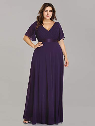 Ever-Pretty Vestido de Fiesta Noche Largo para Mujer Cuello V Manga Corta Talla Grande Morado Oscuro 58