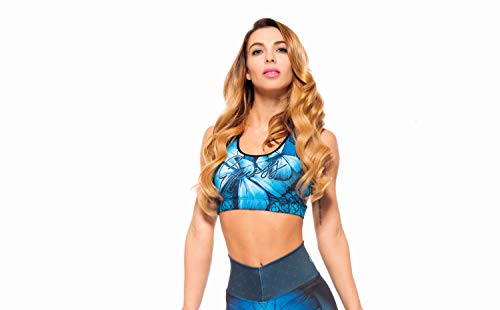 Excess Sujetador Deportivo para Mujer Shock Absorber Alas Top Push Up Fitness Yoga Pilates Running Gimnasio Maillot de Ciclismo 3D de Fiesta Mujer Sexy Italiano Camisetas Dim Azul M