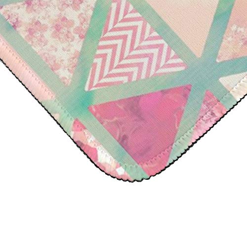 Extended Gaming Mouse Pad with Stitched Edges Waterproof Large Keyboard Mat Non-Slip Rubber Base Pink Turquoise Abstract Floral Triangles Patchwork Desk Pad for Gamer Office Home 16x10 Inch