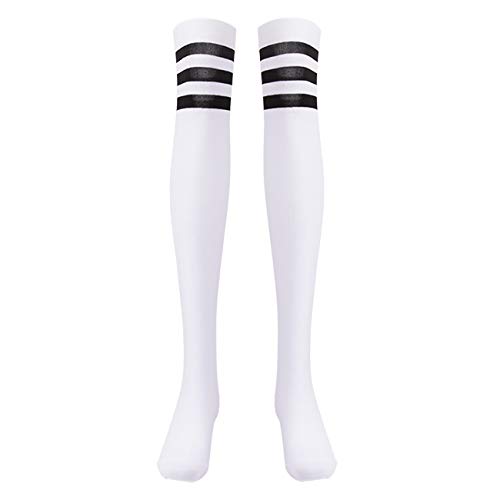 EZSTAX Medias de Rodilla para Mujer para Invierno Cálido Medias de Algodón Retro Calcetines Largos Overknee Calcetines Deportivos con Tres Rayas