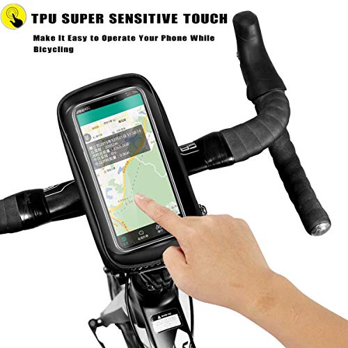 Faireach Bolsa Bicicleta Cuadro, Accesorios Bicicletas Montaña, Bolsa Manillar Bicicleta Impermeable y con Ventana para Pantalla Táctil, para iPhone, Samsung y Otros Smartphones de hasta 6,5''