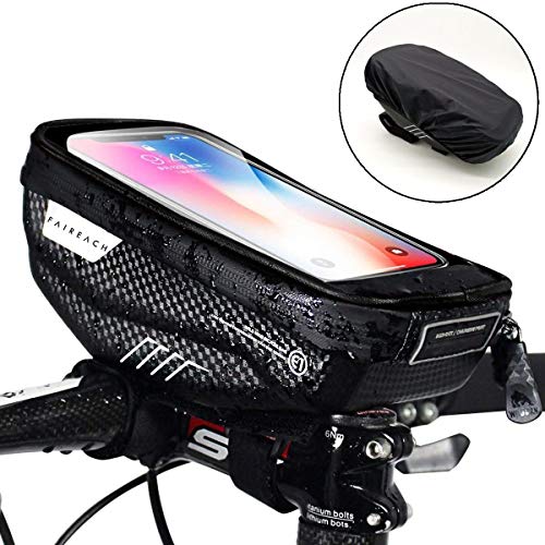 Faireach Bolsa Bicicleta Cuadro, Accesorios Bicicletas Montaña, Bolsa Manillar Bicicleta Impermeable y con Ventana para Pantalla Táctil, para iPhone, Samsung y Otros Smartphones de hasta 6,5''