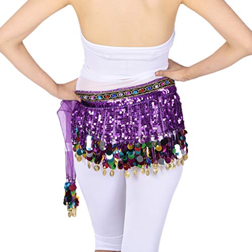 Falda de Danza de Vientre con Lentejuelas Borlas Traje de Baile Salsa Accesorio para Disfraces Cosplay Fiesta Cóctel - Morado oscuro, como se describe