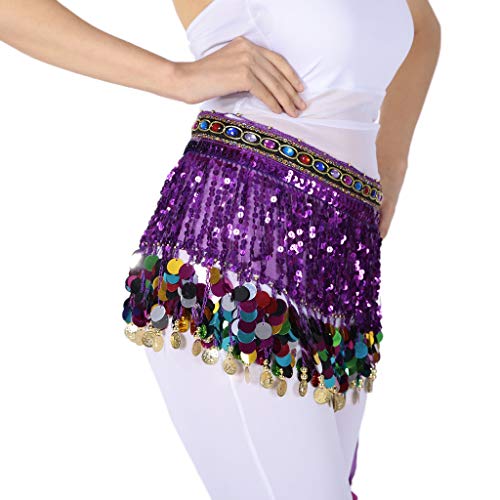 Falda de Danza de Vientre con Lentejuelas Borlas Traje de Baile Salsa Accesorio para Disfraces Cosplay Fiesta Cóctel - Morado oscuro, como se describe