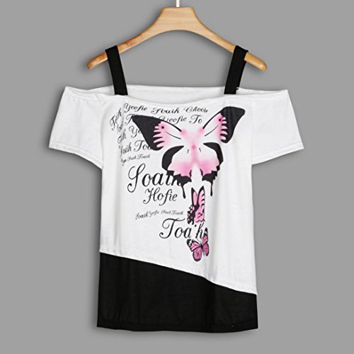 FAMILIZO Camisetas Mujer Verano Blusa Mujer Elegante Camisetas Mujer Manga Corta Algodón Camiseta Mujer Camisetas Mujer Fiesta Camisetas Sin Hombros Mujer Camisetas Mujer Tallas Grandes (M, Blanco)