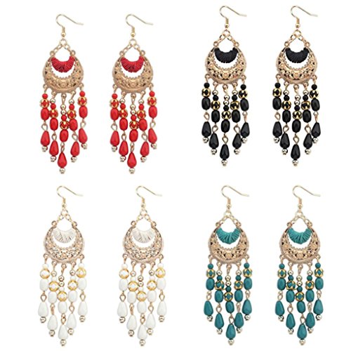 FAMILIZO Moda De Las Mujeres De Estilo Bohemio Fringed Sección Larga De Los Grandes Pendientes (Rojo)