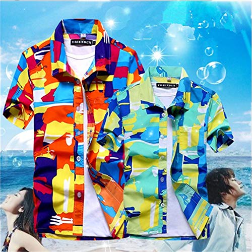 Fansu 3D Camisa Hawaiana para Hombre, Fiesta Tropical de Manga Corta Impreso Camisas de Trabajo Surf Funky Camisa Señores (4XL,Naranja Blanco)