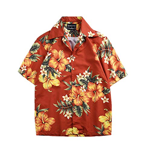 Fansu 3D Camisa Hawaiana para Hombre, Fiesta Tropical de Manga Corta Impreso Camisas de Trabajo Surf Funky Camisa Señores (M,Flor de Naranja)